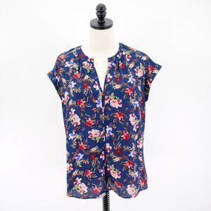 Philosophy Blue Red Green Medium Sheer Lightweight‎ Blouse Top Sleeveless V-Neck